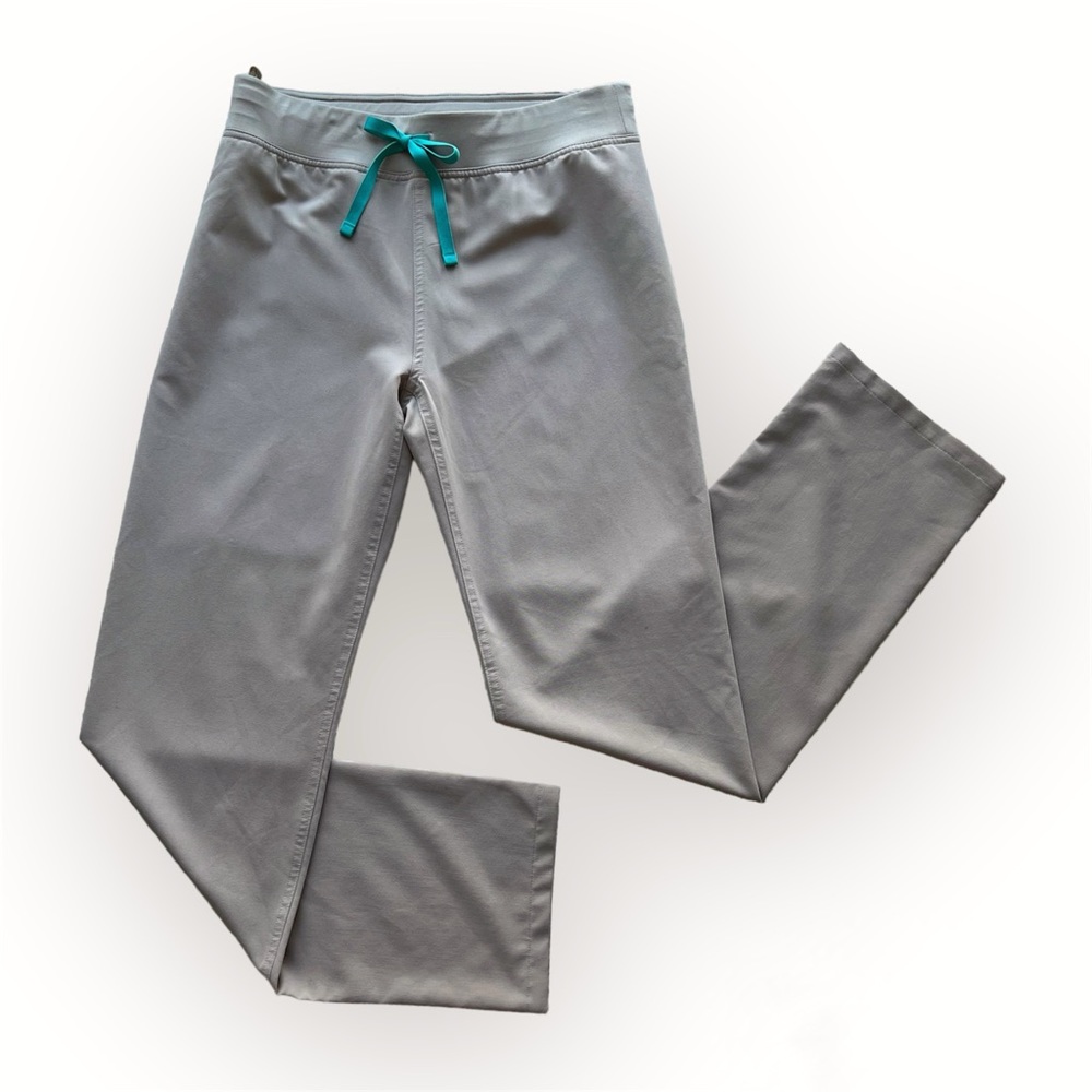 Figs Gray Straight Leg Pants with Teal Drawstring